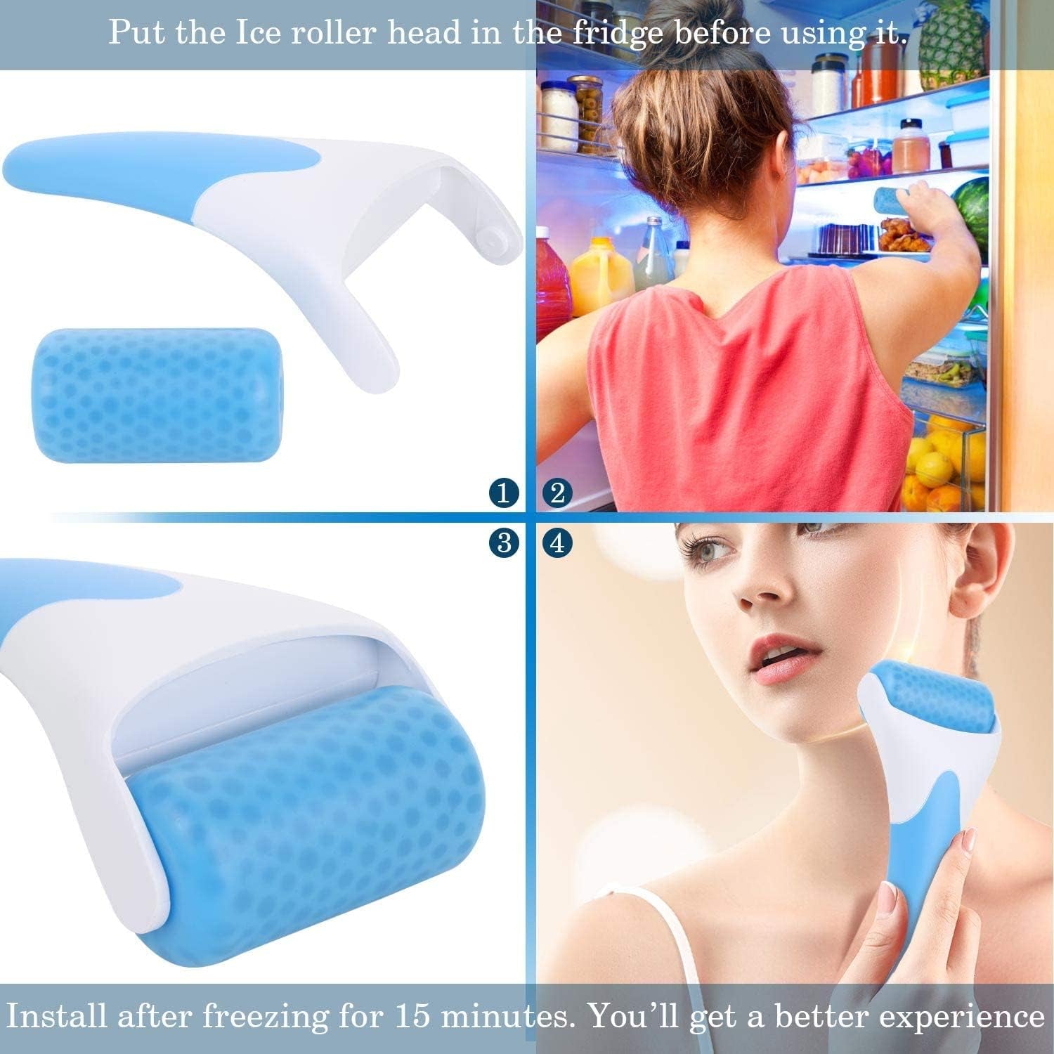 Facial Ice Roller for Face & Eye Puffiness, Ice Face Roller Skin Care Tool Cold Roller for Women